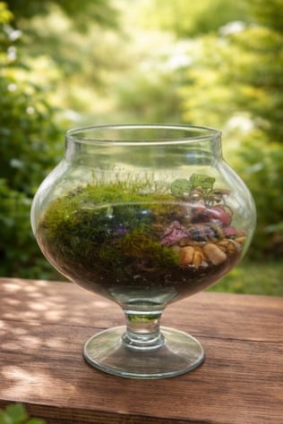تيراريوم الغابة المصغر (Terrarium) في فازة كؤوس زجاجية فاخرة - صورة 1