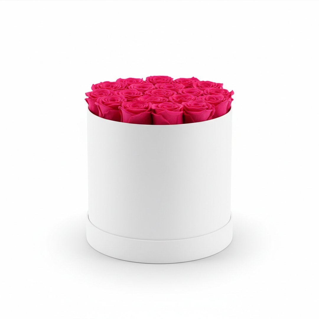 18pink roses in round white box - صورة 2