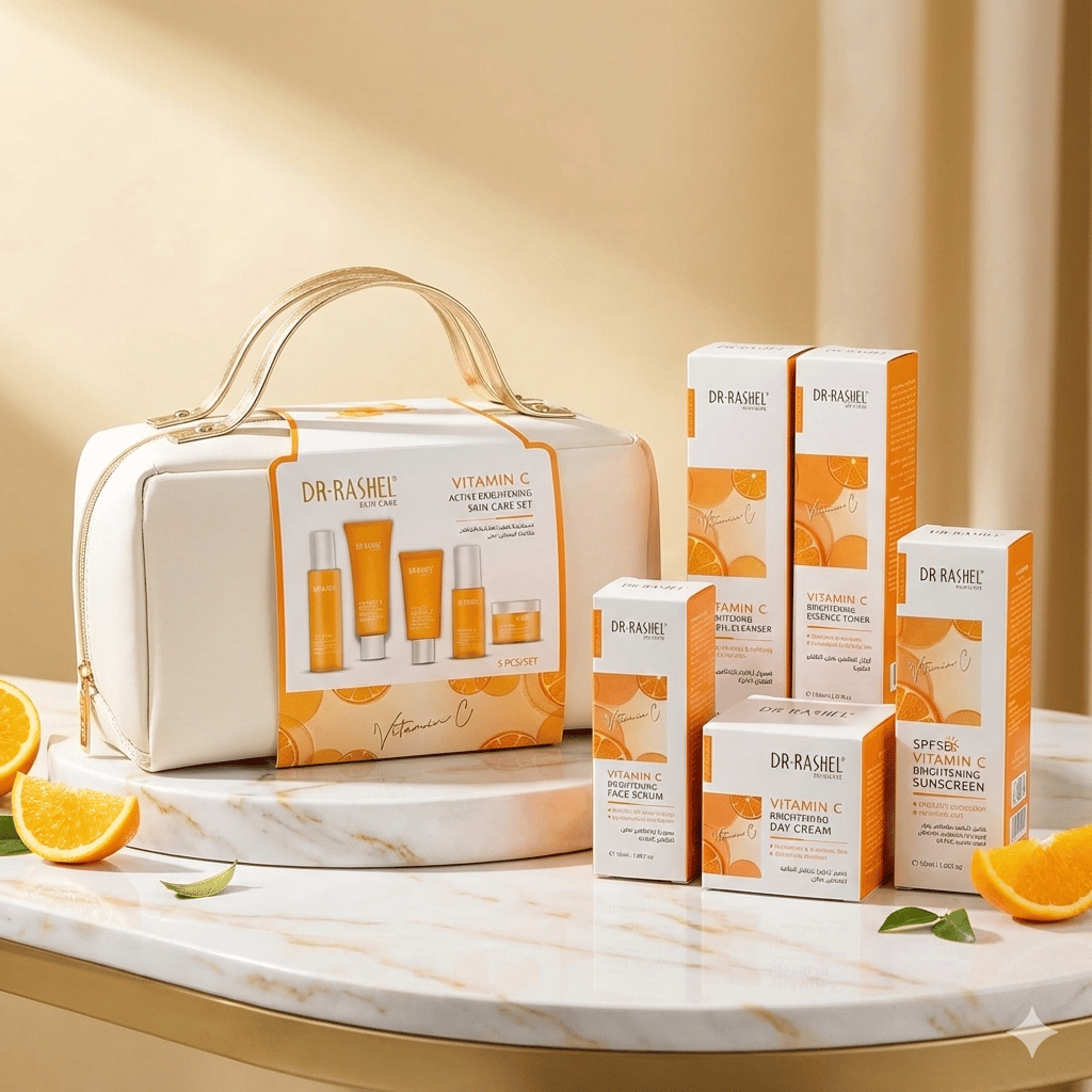 Dr. Rashel Vitamin C Brightening & Anti Aging Skin Care Set includes a cleanser, toner, serum, and creams designed to rejuvenate the skin F17 \ 6971764159133 - Image 1