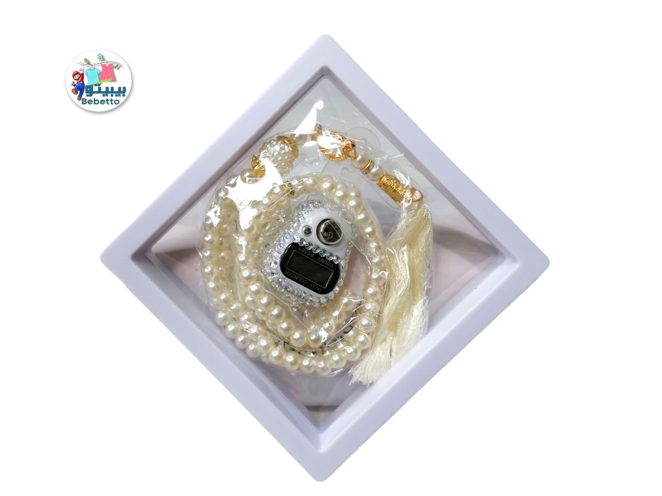 Religious Glass Pearl Worry Beads Digital Finger Tally Counter with Box Prayer Rosary Tasbih Islamic for Wedding Eid Gift -D17 \ E0207657 - Image 1