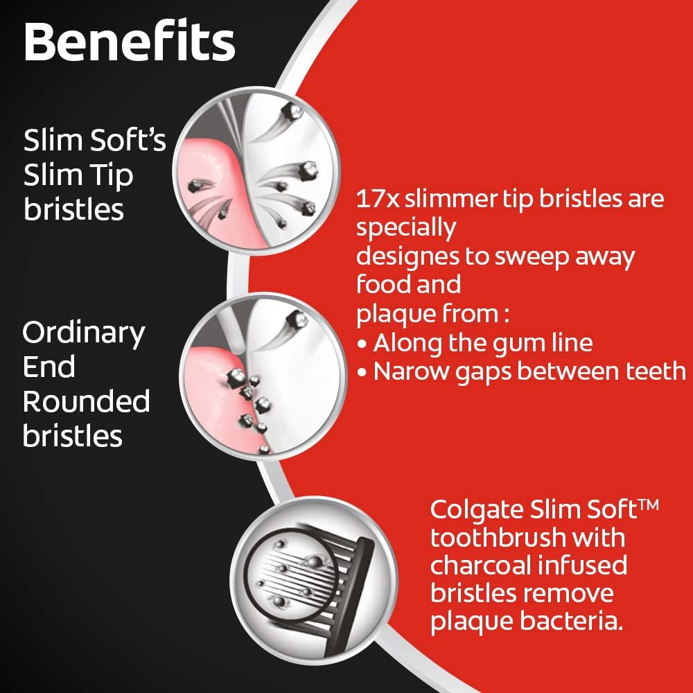 Colgate Slim Soft Charcoal Toothbrush 17x Slimmer Soft Tip Bristles Buy 2 Get 2  G42 \ 8901314517999 - Image 4