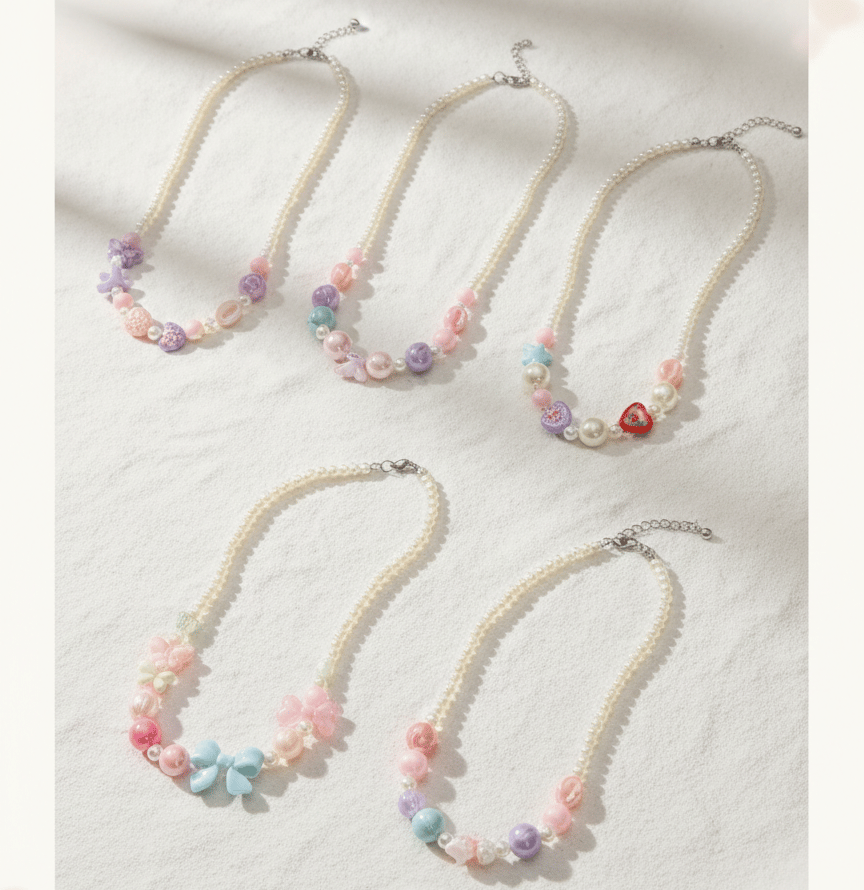 Multicolour girls' beaded necklaces with various charms and accents D6 \ G020415 - Image 1