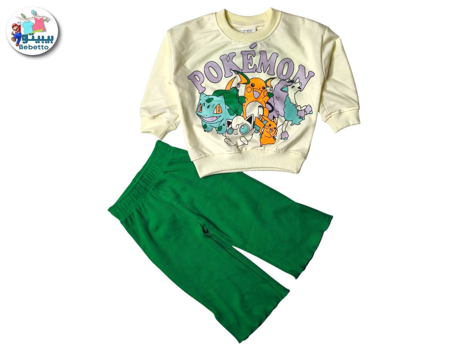 Bebetto Pokémon printed crew neck sweatshirt and green trousers set 1750E \ F1235537 - Image 1