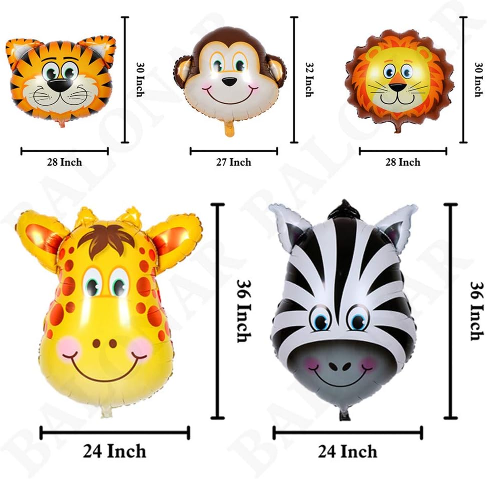 PartyCorp Animal Head Shaped Foil Balloons Jungle Theme Decoration Tiger Lion Monkey Zebra -Z67 \ D103130 - Image 3