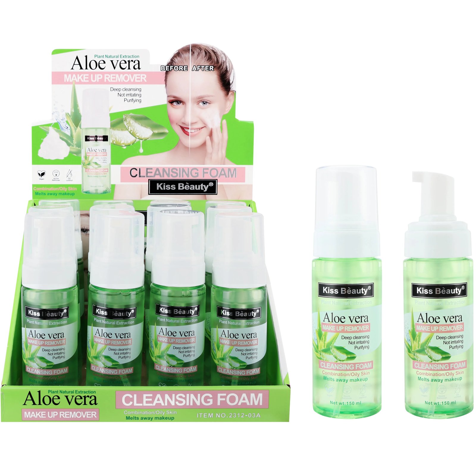 Kiss Beauty® Aloe vera MAKE UP REMOVER CLEANSING FOAM 150ml C42 \ 6903072447527 - Image 3