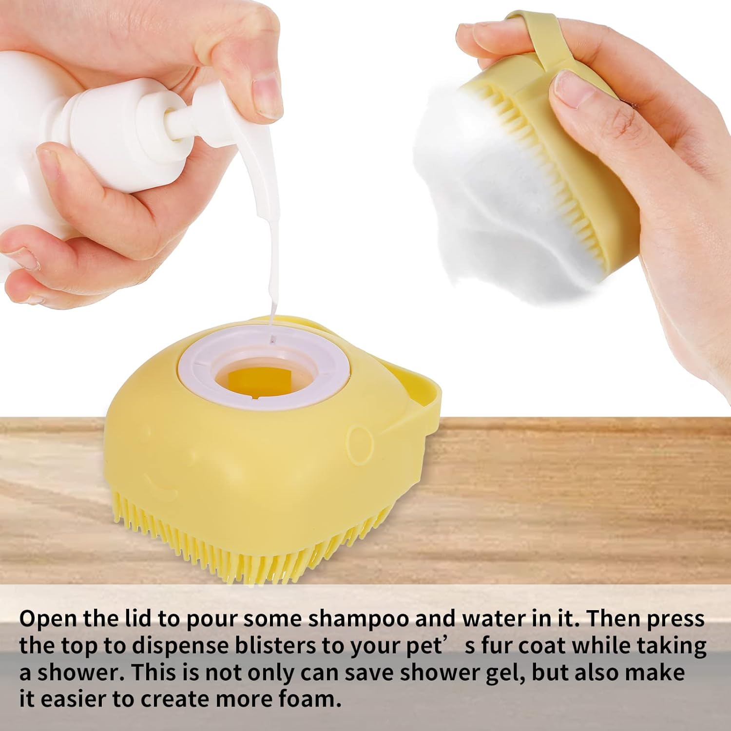 Pet Shampoo Brush Silicone Massage Rubber Bath Comb With Shampoo -A7 \ D805427 - صورة 4