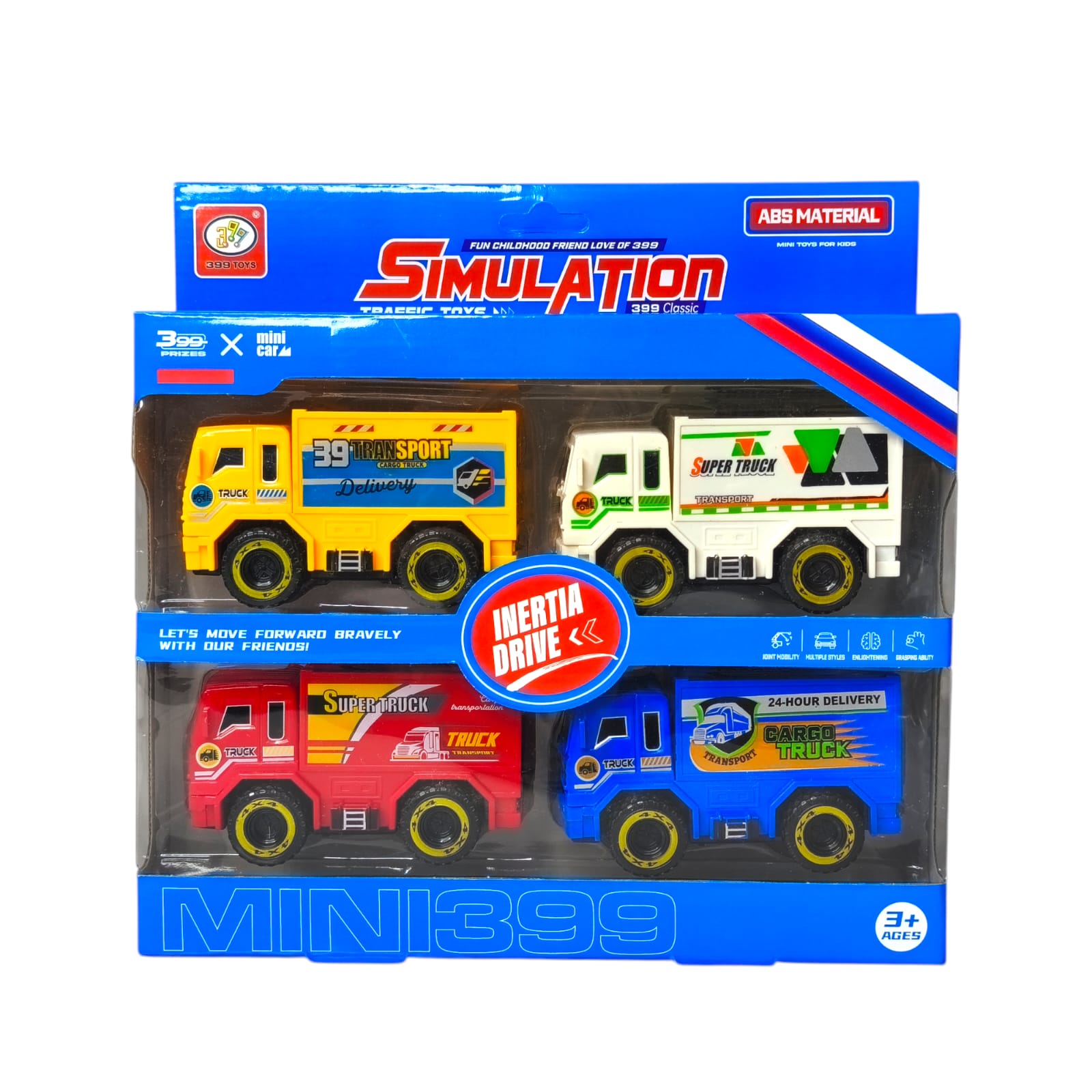 4-pack of simulation truck toys, labeled as 