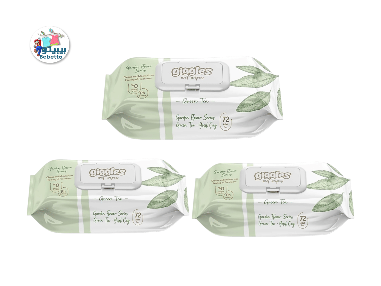Giggles Wet Wipes Green Tea Garden Flower Series Green Tea Yesel Cay 72 PCS F34 \ 8680131207459 - Image 1
