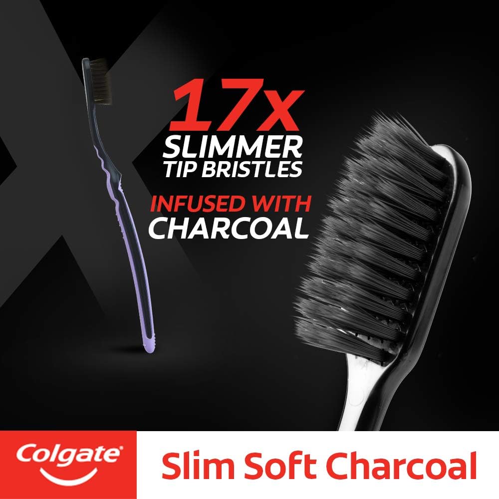 Colgate Slim Soft Charcoal Toothbrush 17x Slimmer Soft Tip Bristles Buy 2 Get 2  G42 \ 8901314517999 - Image 5