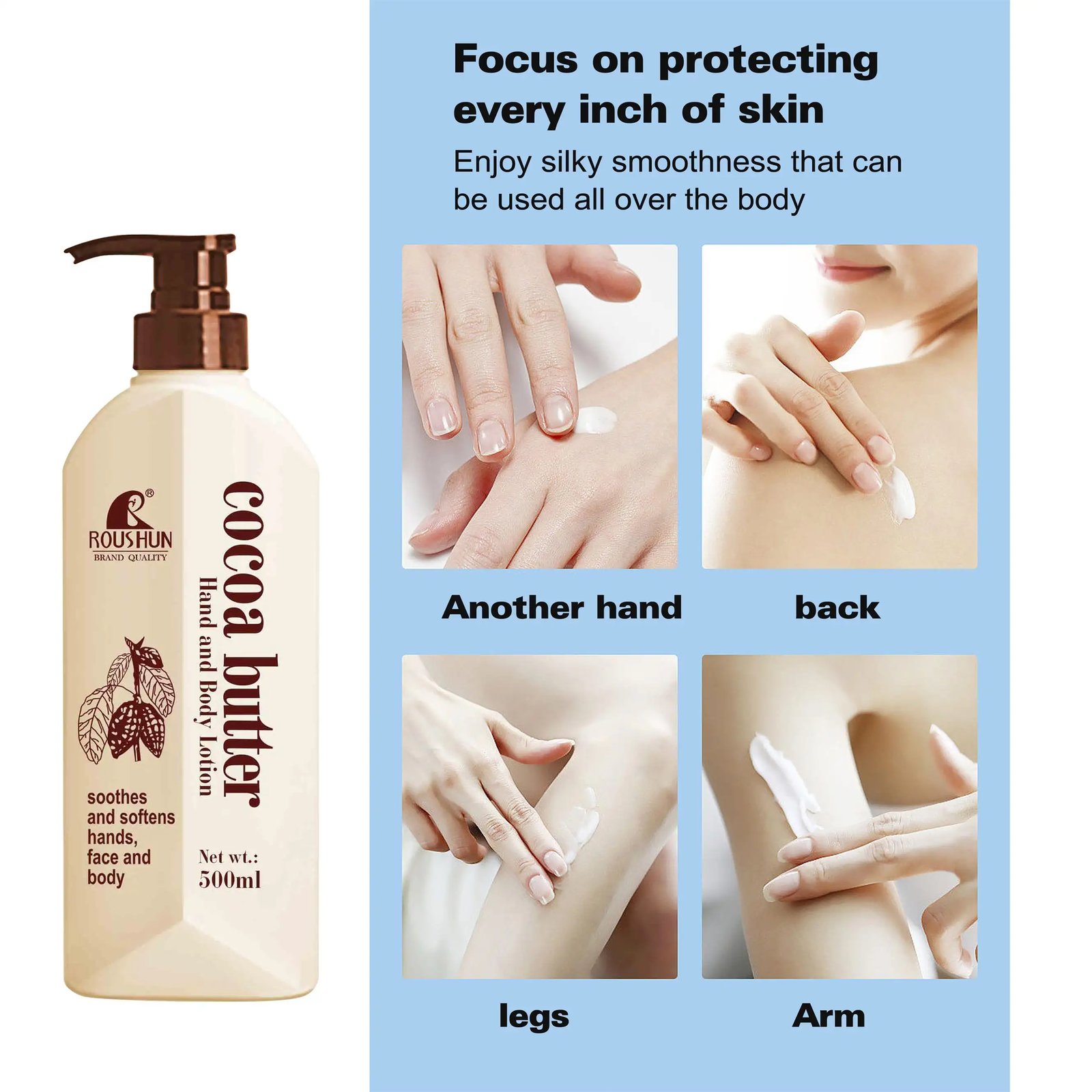 Roushun Cocoa Butter Skin Revitalizing Body Wash Moisturizing Exfoliating Nourishing Brightening 500ml C41 \ 6921199133680 - Image 2