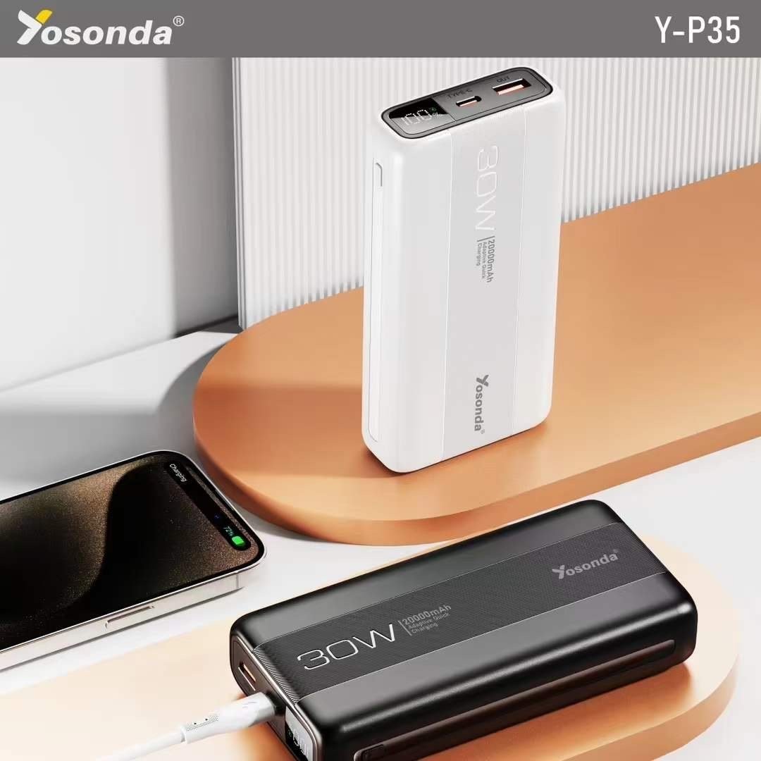 Yosonda power bank model Y-P35.  It features a capacity of 20,000 mAh. Supports two-way fast charging. It has 30W QC 3.0 fast charging outputs and 20W PD outputs G41 \ 6974908145153 - Image 1