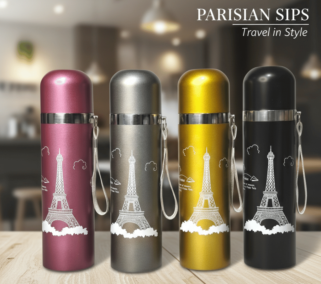 stainless steel vacuum flask thermos bottles featuring an Eiffel Tower design. Capacity: 500 ml F26  \ G209104 - Image 1