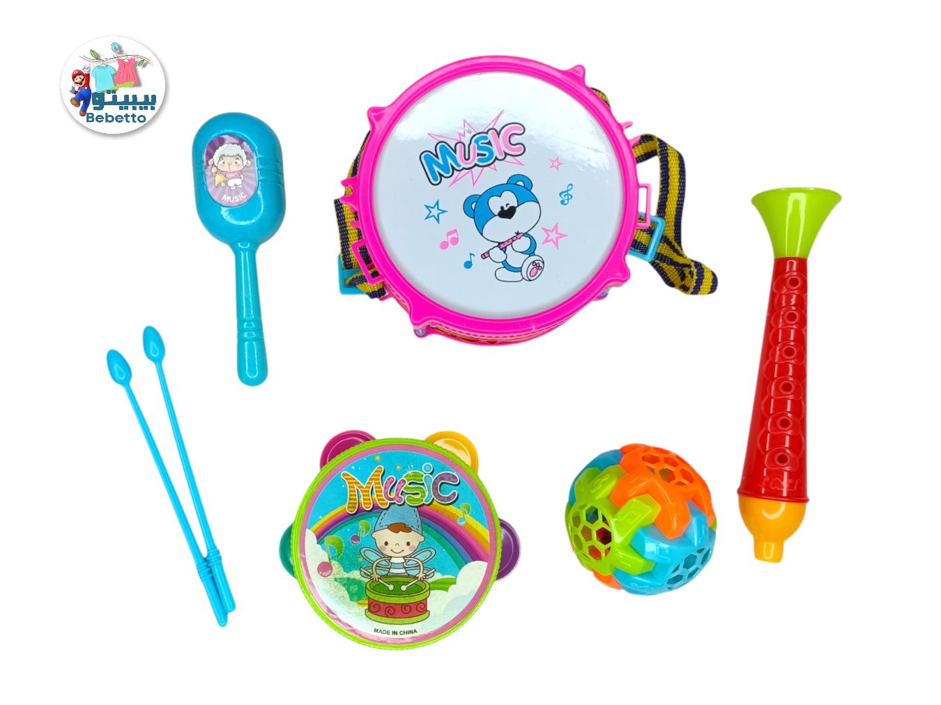 6Piece Baby Musical Instrument Set Drum Trumpet, Rattle More Toddler Educational Music Toy Kit L41 \ 6604041908055 - Image 3