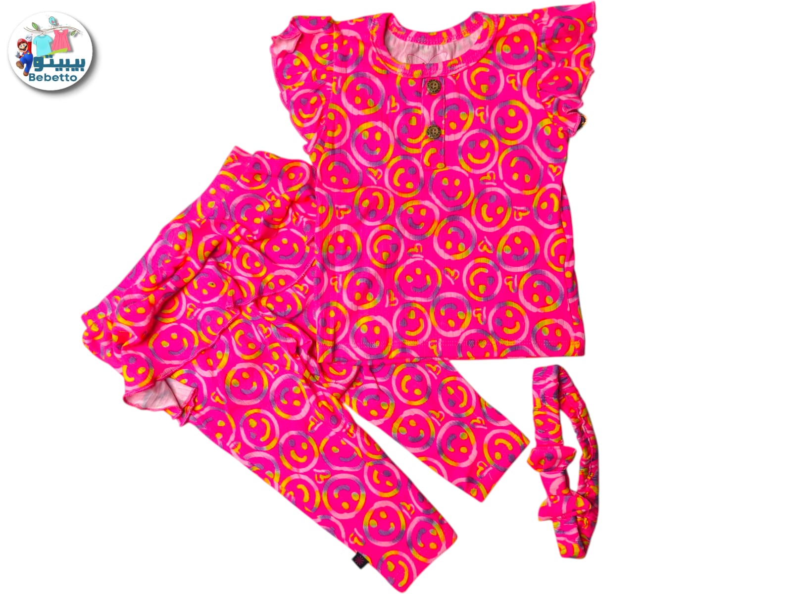 Bebetto two-piece top and shorts set with a matching headband for a baby girl 800D \ F1113464 - Image 1