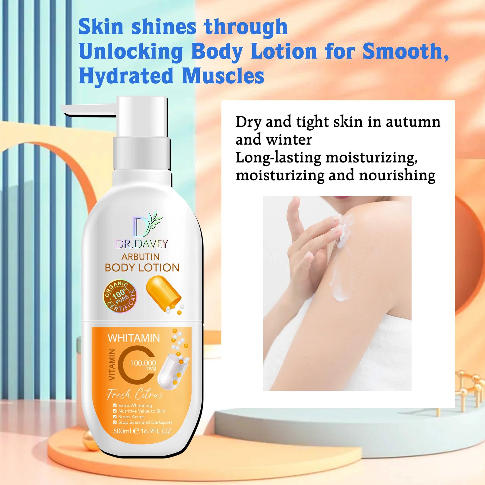 Dr. Davey Arbutin Body Lotion Vitamin C Whitening 500ml C44 \ 6921199120451 - صورة 5