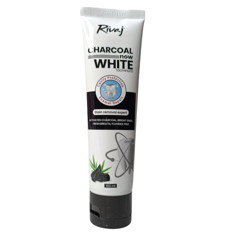 RIVAJ CHARCOAL WHITE  TOOTHPASTE 100ML E41 \ 5060453454008  - صورة 2