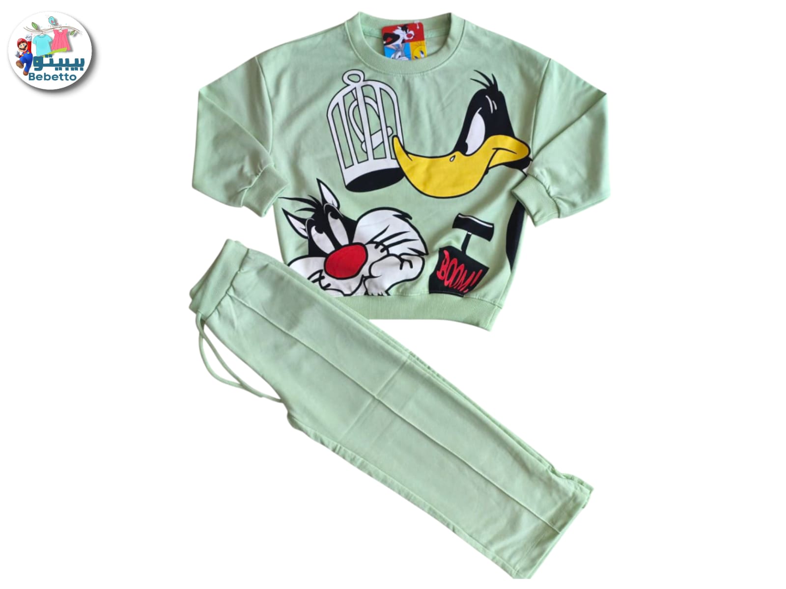  Bebetto Looney Tunes graphic print sweatshirt and pants set in light green. 1650D \ F1235314 - Image 1