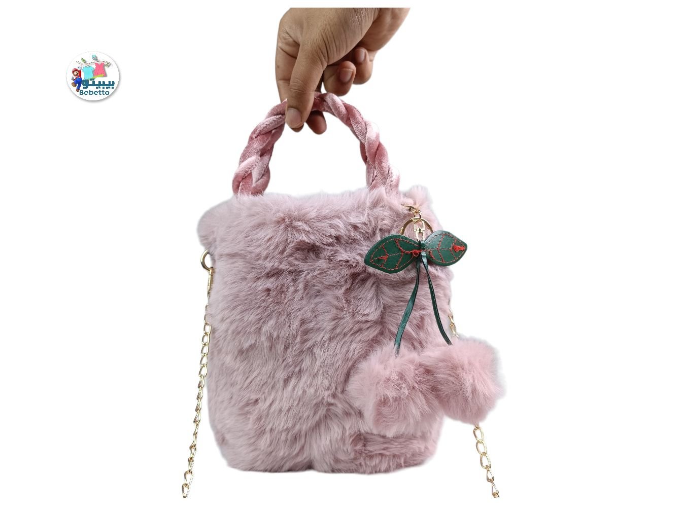 Cute Cherry Plush Handbag, Autumn Winter Mini Bucket Bag, Women's Chain Fluffy Crossbody Bag -Z34 \ D817134 - Image 1