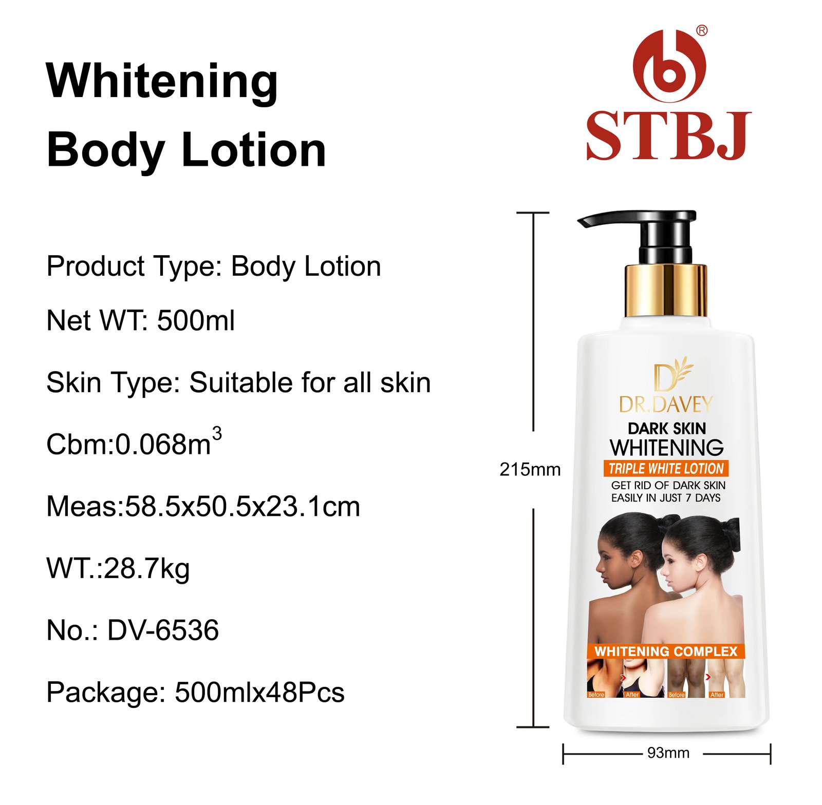 DR.DAVEY Private label dark skin whitening lotion is an effective white lotion to lighten and brighten the skin 500ml D8 \ 6921199124138 - Image 6