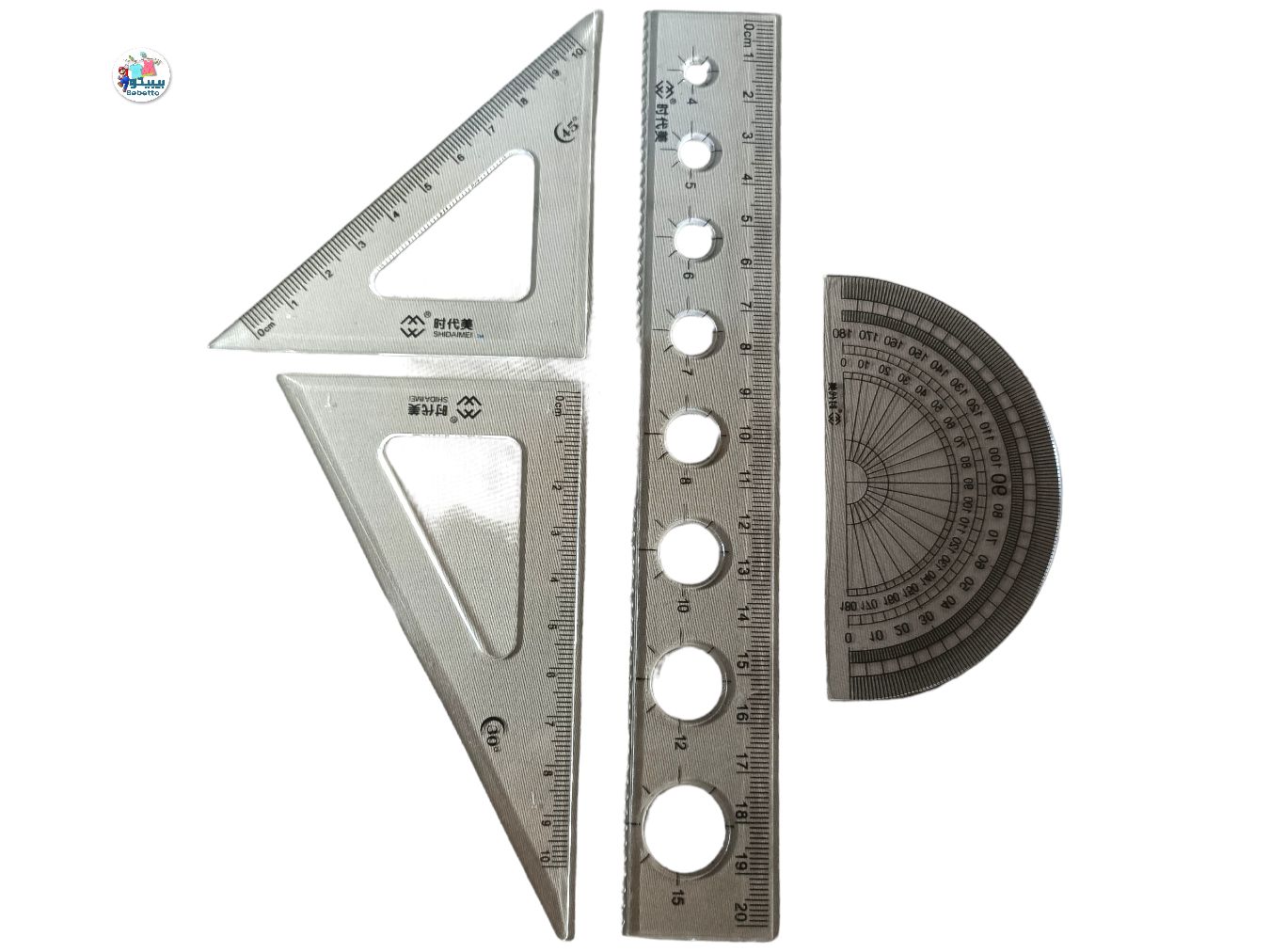 4piece -Set of Math Ruler Geometry Tools, Aluminum Alloy Ruler Set,the Kit includes Rruler, Triangle, Protractor, Suitable for Drawing and Measurement -C16 \ 6972060995746 - Image 1