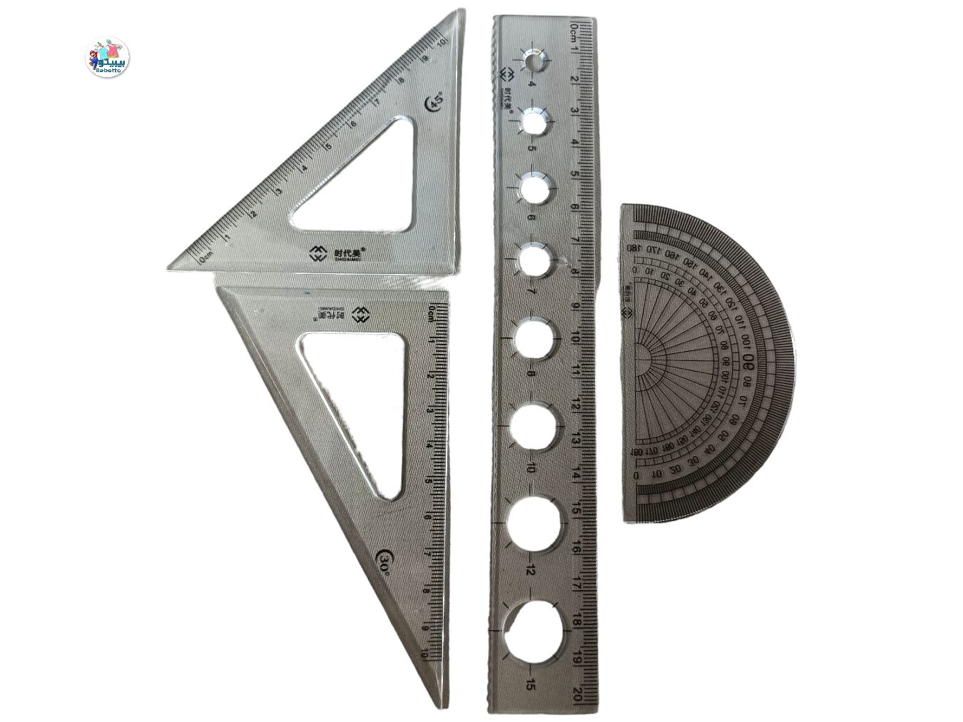 4piece -Set of Math Ruler Geometry Tools, Aluminum Alloy Ruler Set,the Kit includes Rruler, Triangle, Protractor, Suitable for Drawing and Measurement -D4 \ E080255 - Image 1