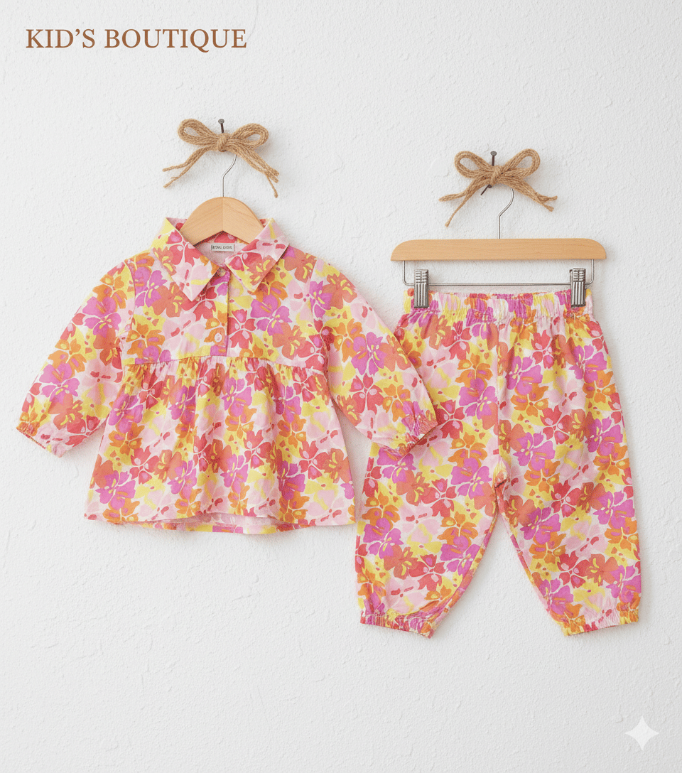 Girls print cotton pyjama set 850D \ G119891 - Image 1