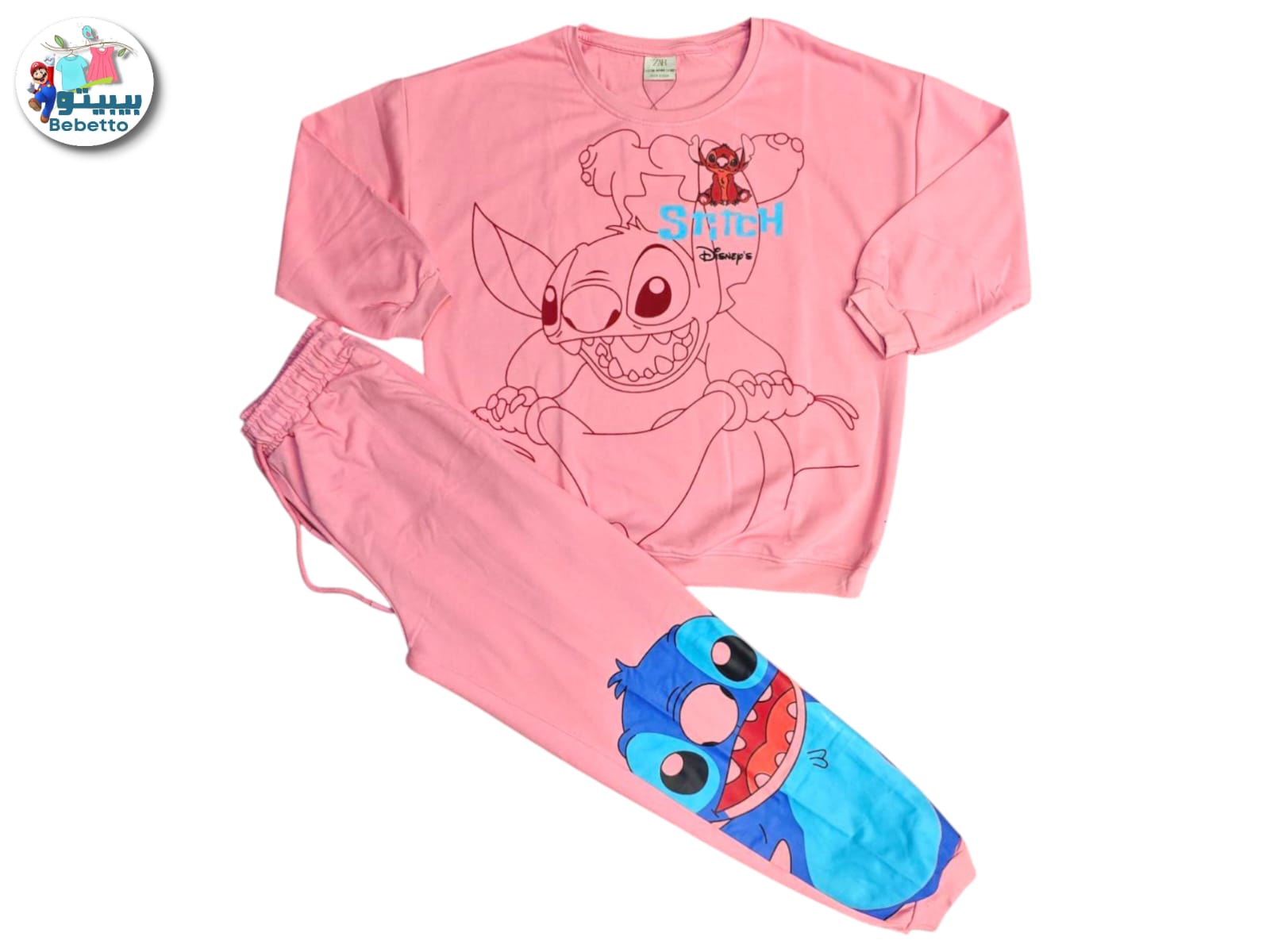 pink two-piece pajama or loungewear set featuring the Disney character Stitch 1650D \ F1132751 - Image 1
