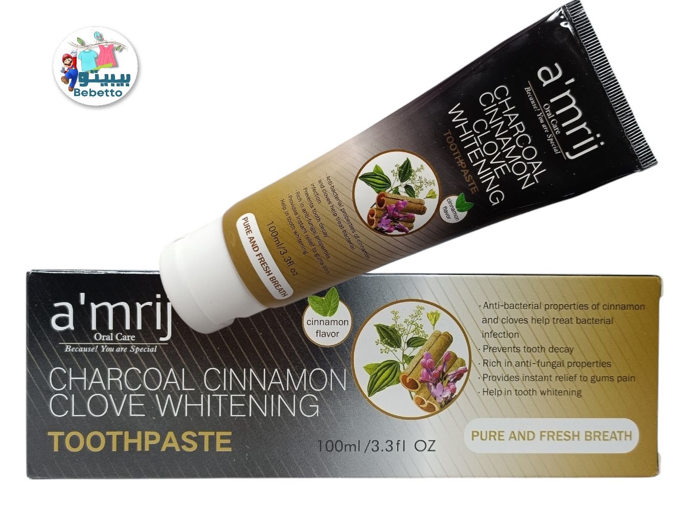 A'MRIJ CHARCOAL CINNAMON CLOVE WHITENING  TOOTHPASTE 100ML E41 \ 5060453456378 - صورة 1