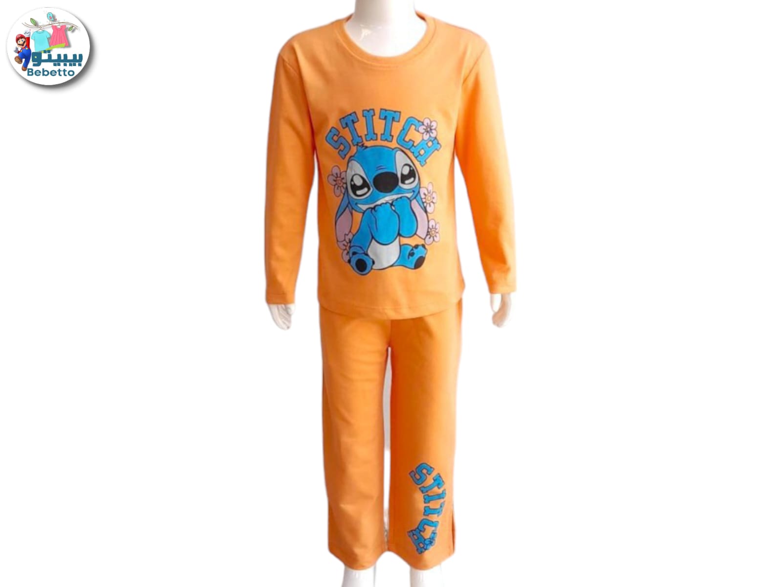 Bebetto Disney Lilo and Stitch long-sleeved pajama set in orange, made of cotton 1400D \ F1227526 - Image 1