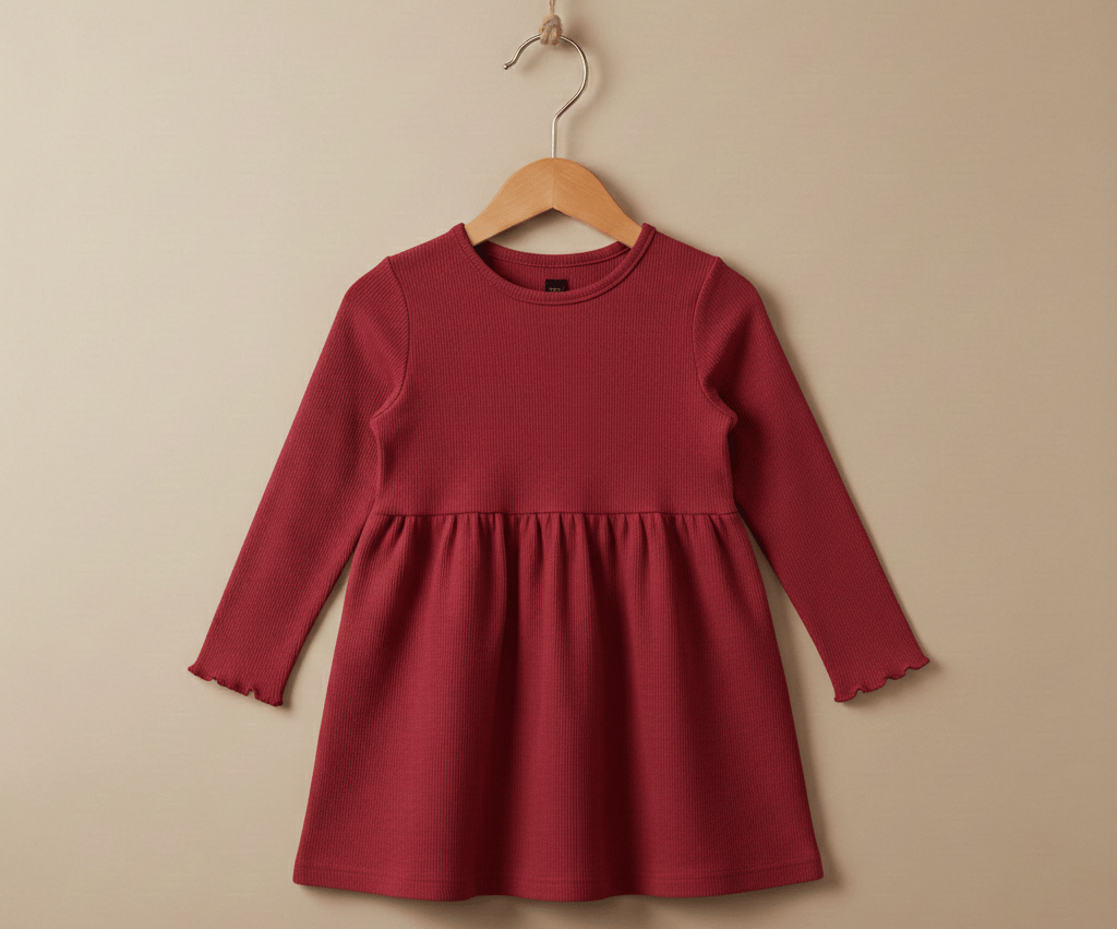 Red, long-sleeved, ribbed knit dress 1400E \ G112871 - Image 1