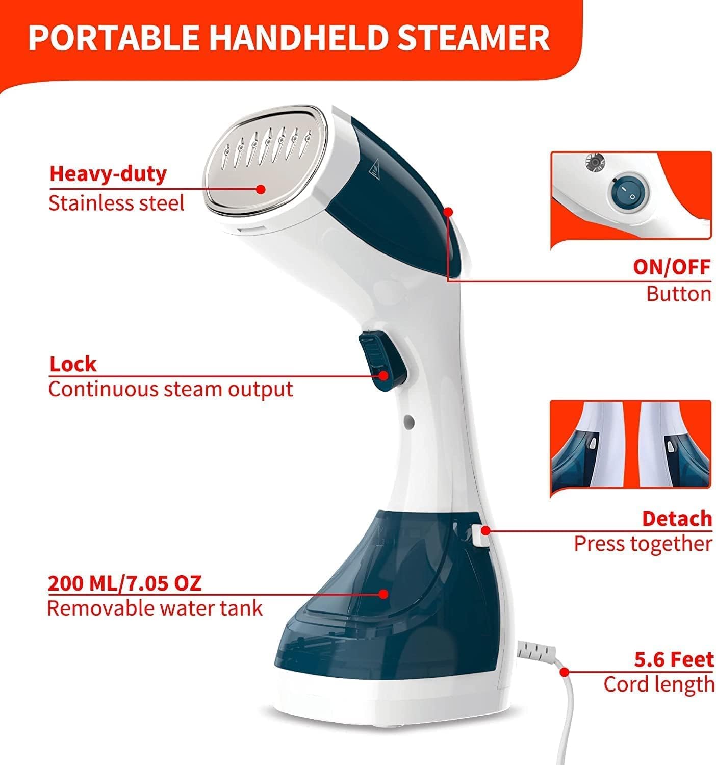 Portable Garment Steamer iron 200ml 25sec Steamer 12 min cinsistent steam Anti Calc System, Fabric Lint Remover and Universal Bottle Adaptor For Wrinkle Free & Santized Garment J41 \ E774366 - Image 4