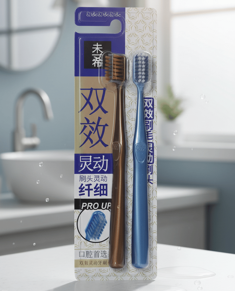 two toothbrushes, specifically identifying as the 