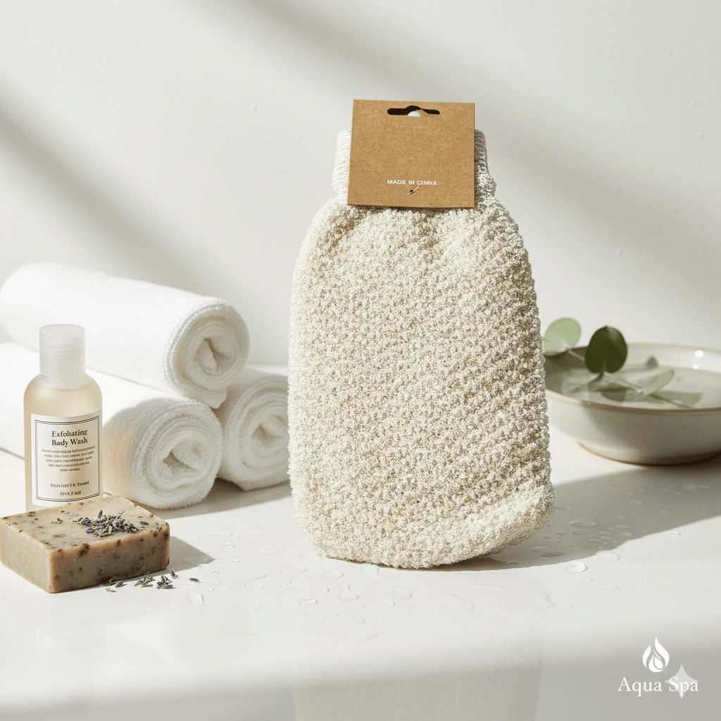 Aqua Spa exfoliating bath mitt, likely made from hemp, ramie, or bamboo fibers F4 \ G020373 - Image 1