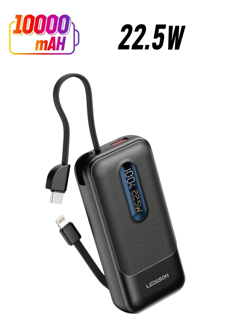 LEDASON L-P58 10000mAand ih portable power bank.  It supports 22.5W and 20W fast charging, ncludes built-in USB-C and Lightning cables. G41 \ 6975389273717 - Image 1
