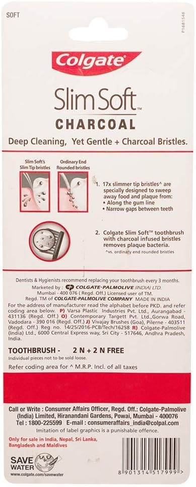Colgate Slim Soft Charcoal Toothbrush 17x Slimmer Soft Tip Bristles Buy 2 Get 2  G42 \ 8901314517999 - Image 7