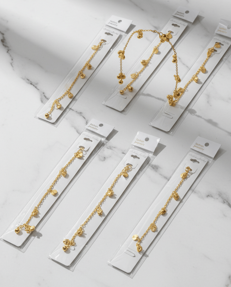 One piece Gold-plated charm anklets or bracelets featuring small bell or heart charms C13 \ G020818 - Image 1
