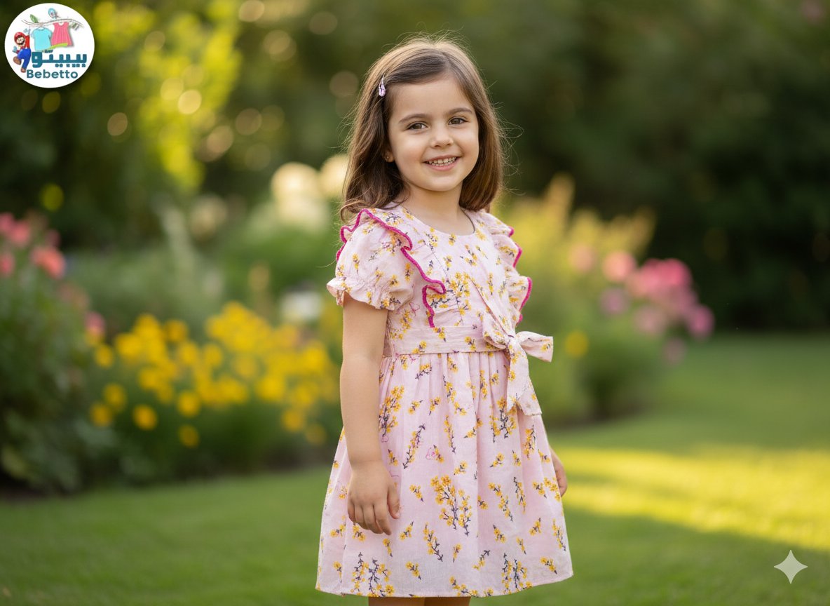 Girls wearing a pink floral dress 900B \ F1224372 - Image 1