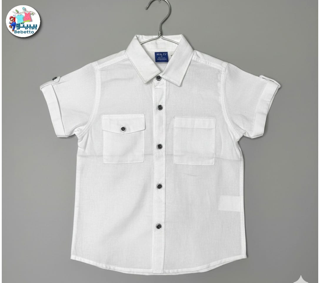 Bebetto brand plain white casual short-sleeved shirt for boys 150A \ G213122 - Image 1