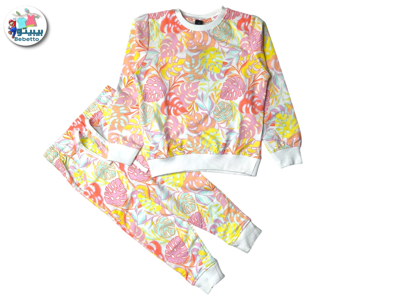 Bebetto long-sleeved floral print children's loungewear set 1800F \ F1223801 - Image 1