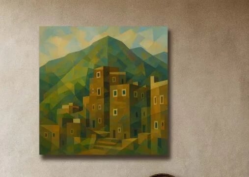 لوحة مرسومة تُجسّد قرية 