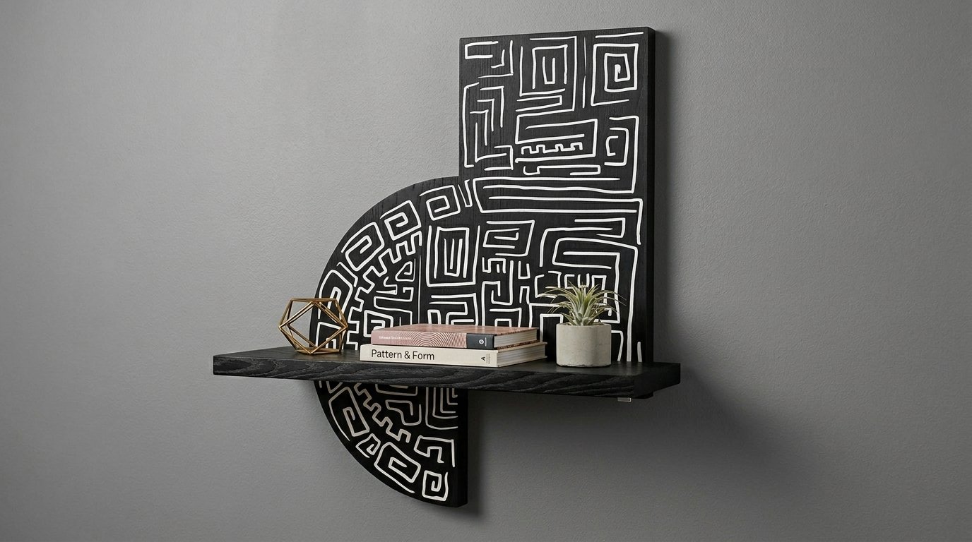 رف جداري خشبي أسود بتصميم مودرن راقي - صورة 3
