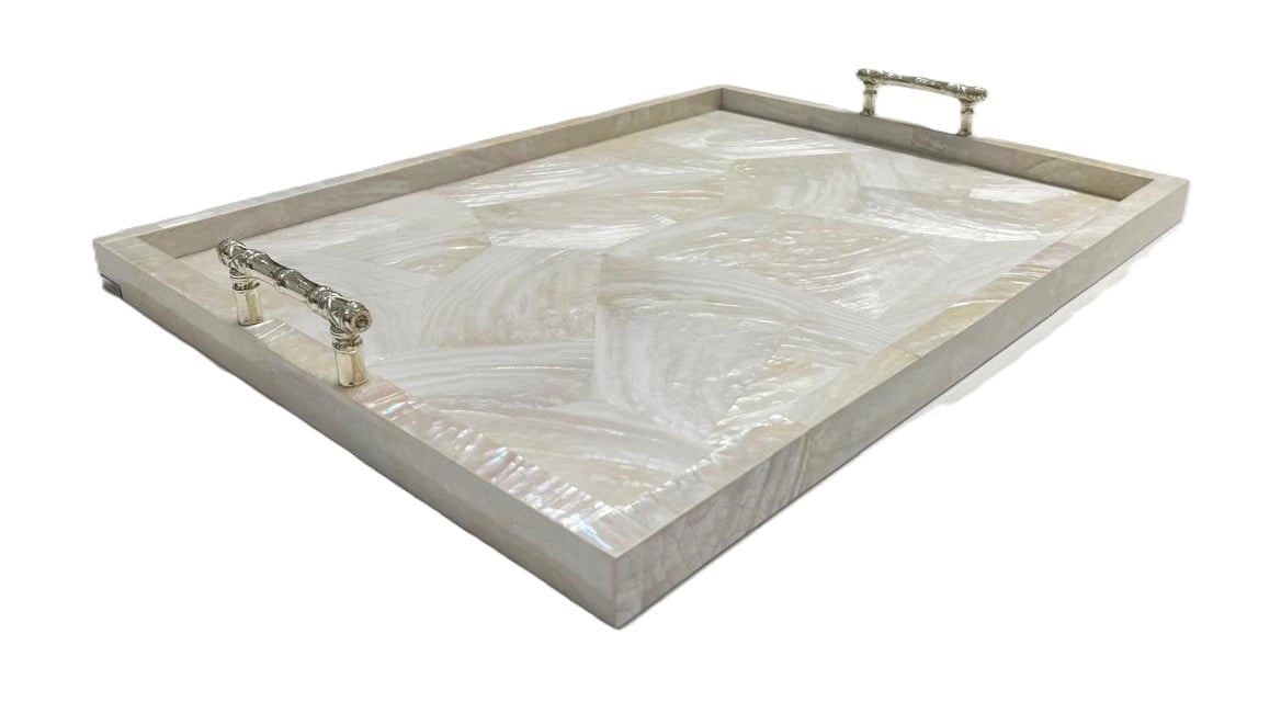 Large Cream Tray with Bamboo Handles - صورة 3