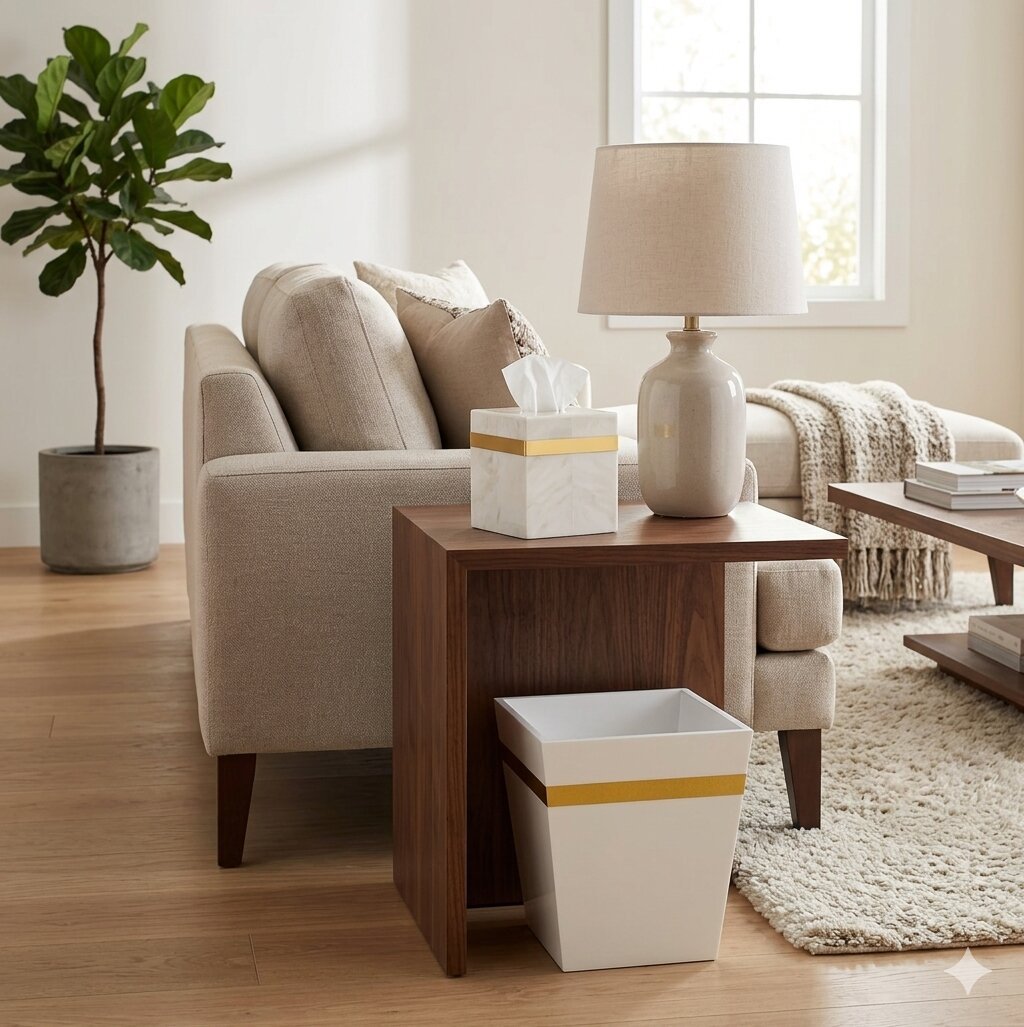 Luxury Set of Tissue Box & Waste Basket - صورة 2