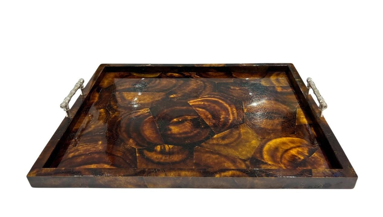 Large Brwon Tray with Bamboo Handles - صورة 2