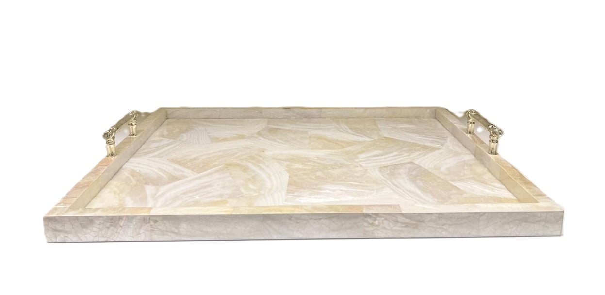 Large Cream Tray with Bamboo Handles - صورة 7