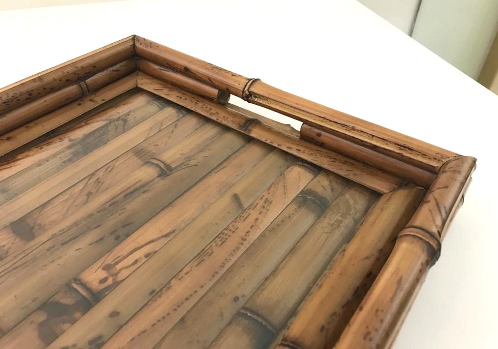 Medium Rectangular Bamboo Tray with Glass Bottom - صورة 5