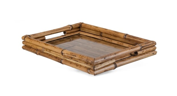Medium Rectangular Bamboo Tray with Glass Bottom - صورة 7