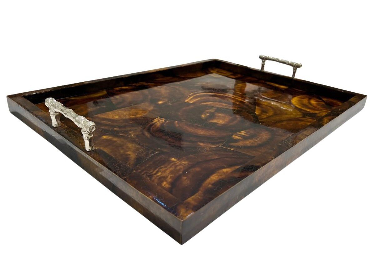 Large Brwon Tray with Bamboo Handles - صورة 7