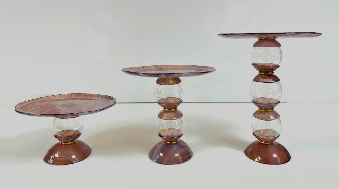 Set of glass 3 stands with plates - صورة 1