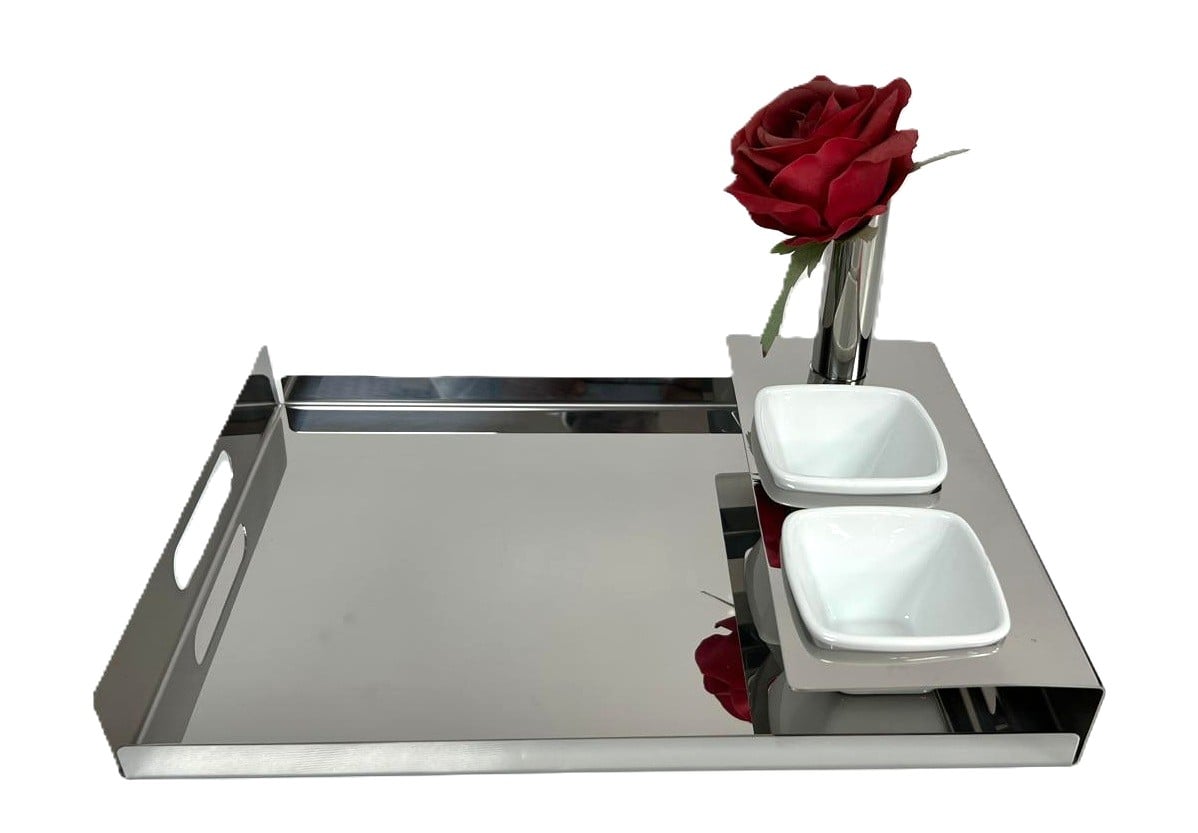 Tray with 2 Squared Porcelains Cups +Flower Vase - صورة 4